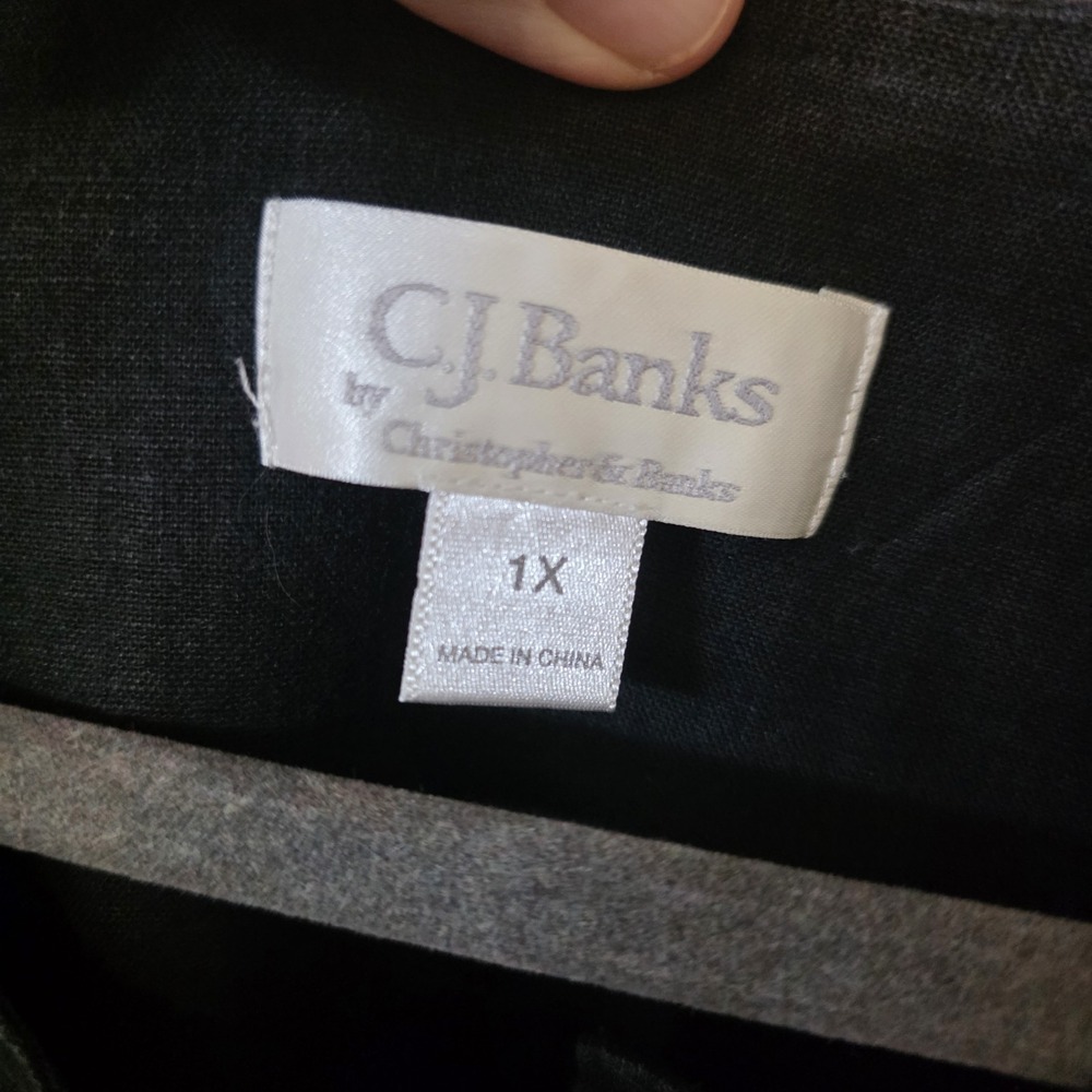 CJ Banks Shirt Women's Size 1X Black Short Sleeve Button Up Linen Rayon Blend - Picture 5 of 7